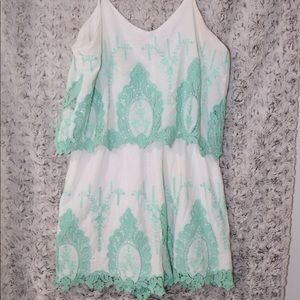 White & Mint Lace Romper